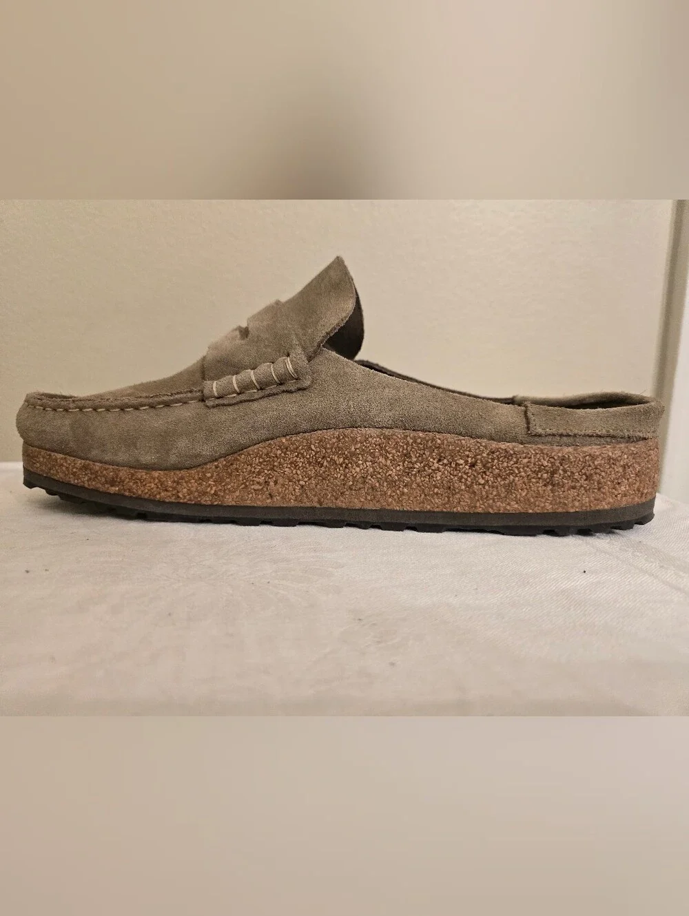 New Without Box - Birkenstock Naple Suede Penny Loafers in Taupe- Size 44